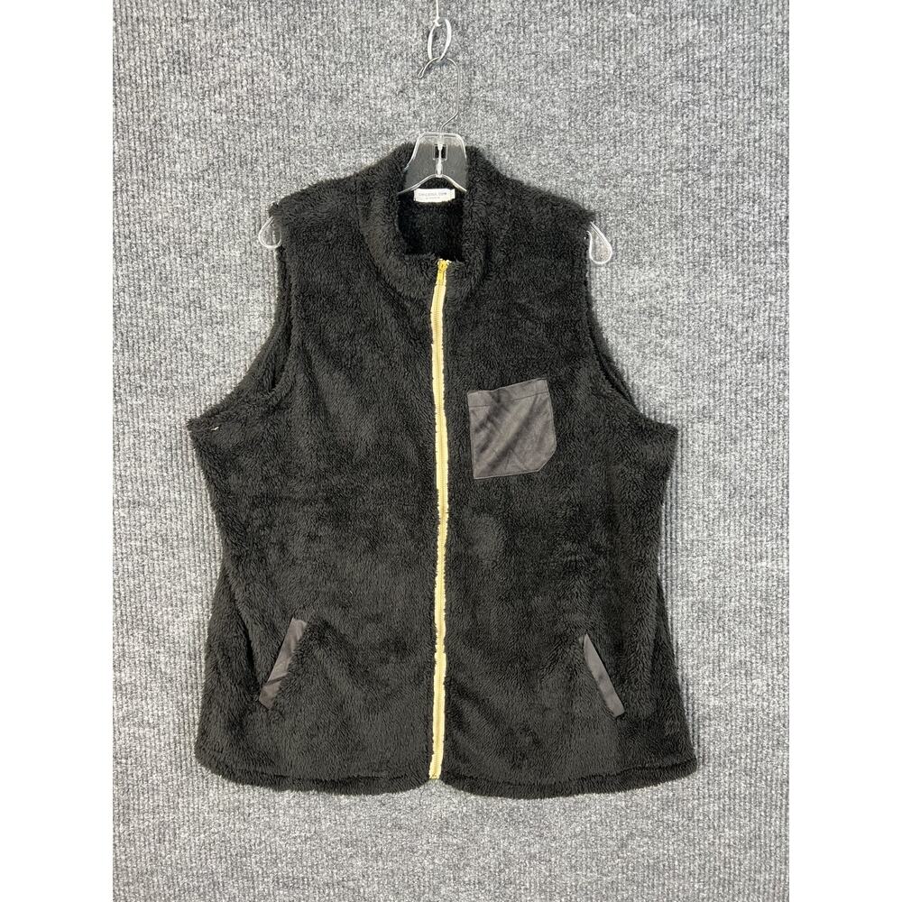 Chic Soul Vest Womens 2XL Black Fuzzy Full Zip Pockets Casual Boutique